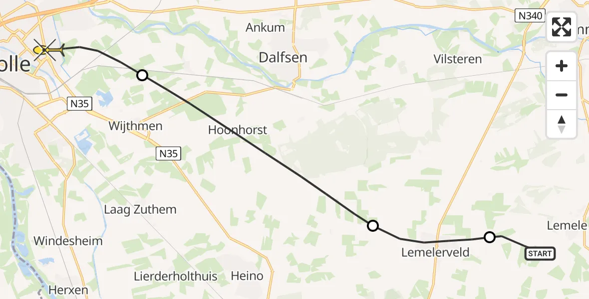 Routekaart van de vlucht: Lifeliner 3 naar Zwolle, Zonnebloemweg
