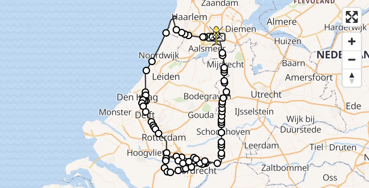 Vluchtroute Politiehelikopter van Schiphol naar Schiphol