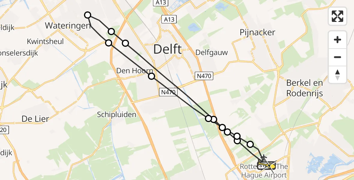 Routekaart van de vlucht: Lifeliner 2 naar Rotterdam The Hague Airport, Brandenburgbaan