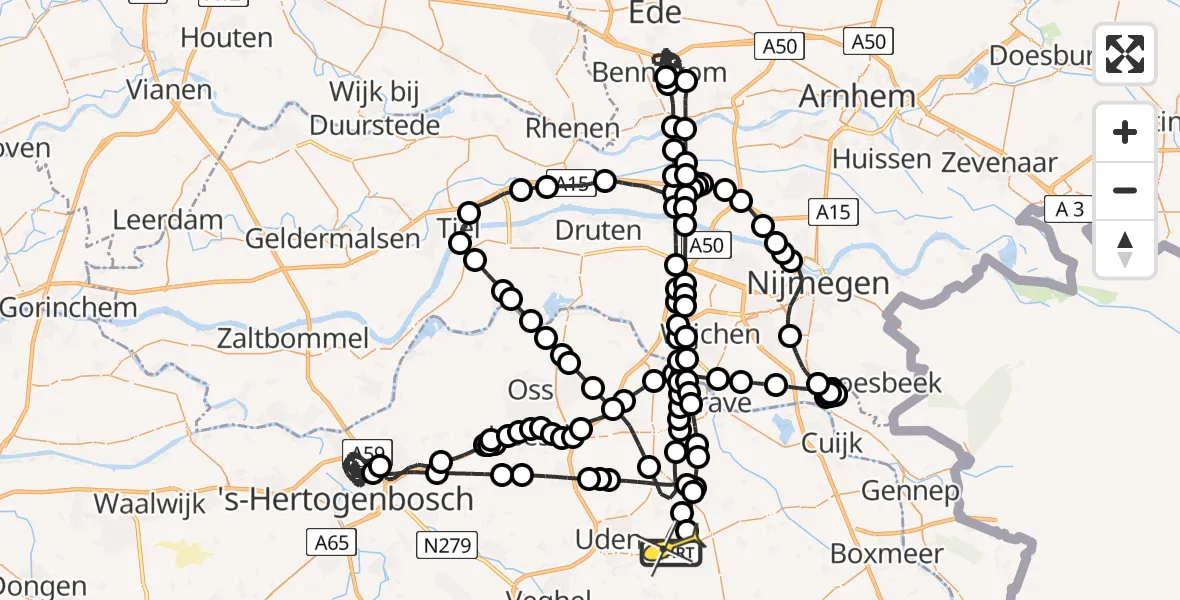 Routekaart van de vlucht: Politieheli naar Vliegbasis Volkel, Zeelandsedijk