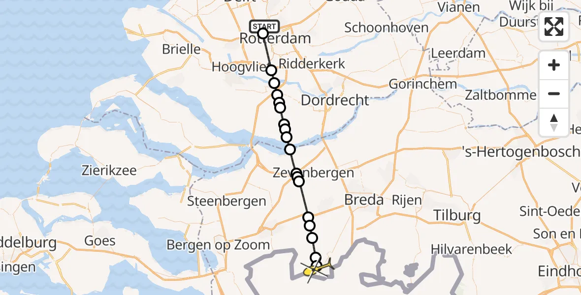 Routekaart van de vlucht: Lifeliner 2 naar Wernhout, Schipholstraat