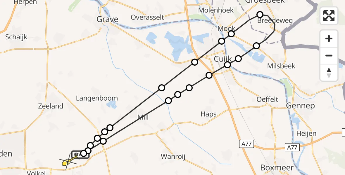 Routekaart van de vlucht: Lifeliner 3 naar Vliegbasis Volkel, Zeelandsedijk