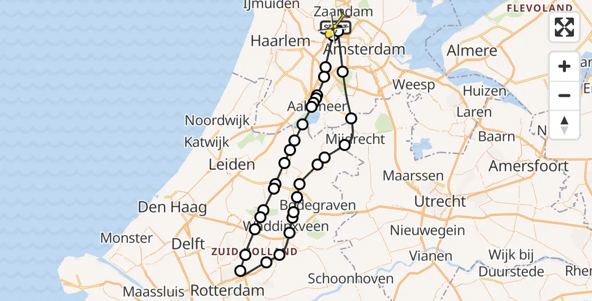 Routekaart van de vlucht: Lifeliner 1 naar Amsterdam Heliport, Nieuw-Zeelandweg