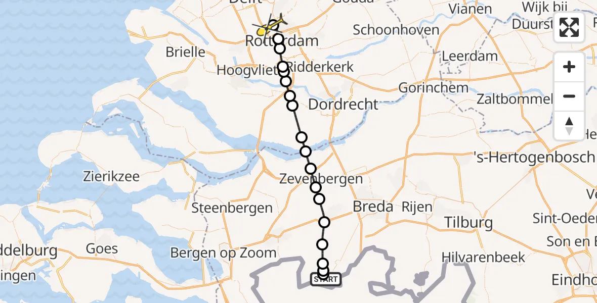 Routekaart van de vlucht: Lifeliner 2 naar Rotterdam The Hague Airport, Oude Heistraat