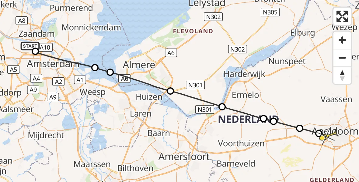 Routekaart van de vlucht: Lifeliner 1 naar Apeldoorn, Westhaven