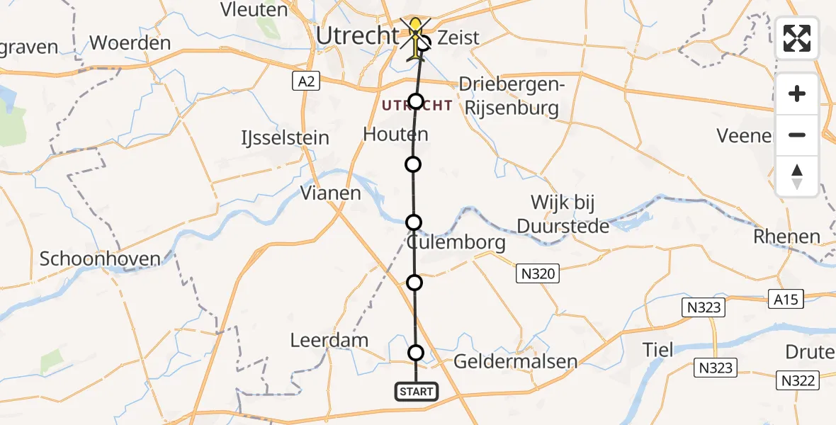 Routekaart van de vlucht: Lifeliner 3 naar Universitair Medisch Centrum Utrecht, Haaftenseweg
