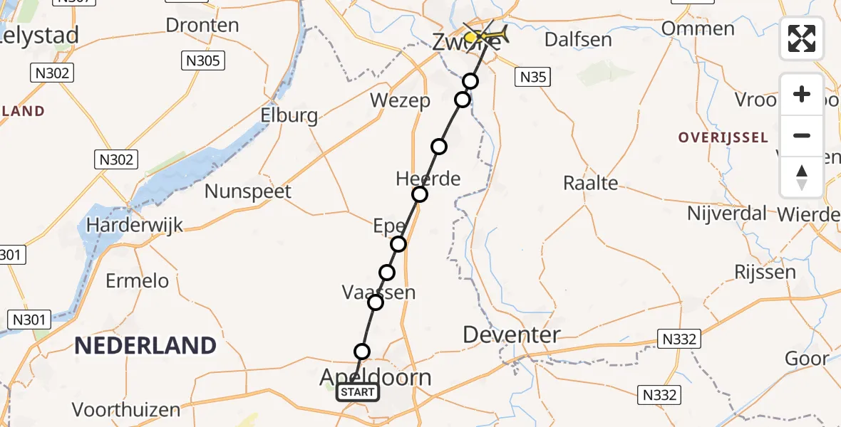 Routekaart van de vlucht: Lifeliner 1 naar Zwolle, Laan van Spitsbergen