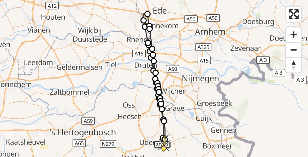 Routekaart van de vlucht: Lifeliner 3 naar Vliegbasis Volkel, De Bunders