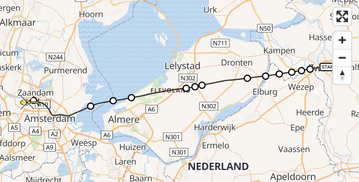 Routekaart van de vlucht: Lifeliner 1 naar Amsterdam Heliport, Turfmarkt