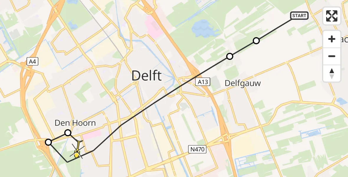 Routekaart van de vlucht: Lifeliner 2 naar Den Hoorn, Vrederustlaan