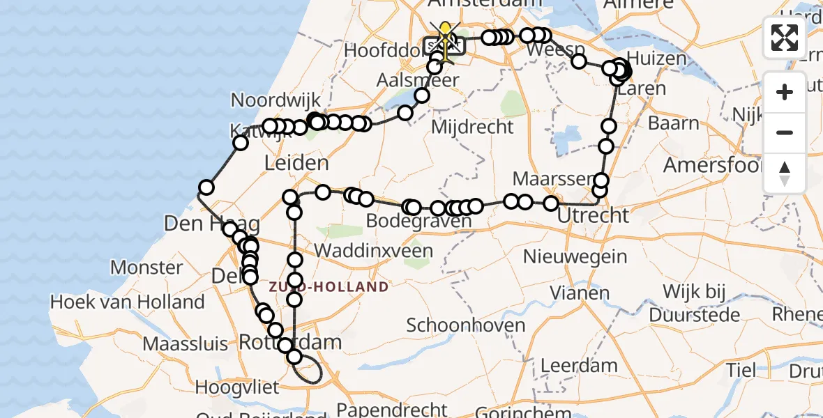 Routekaart van de vlucht: Politieheli naar Schiphol, Westerkimweg
