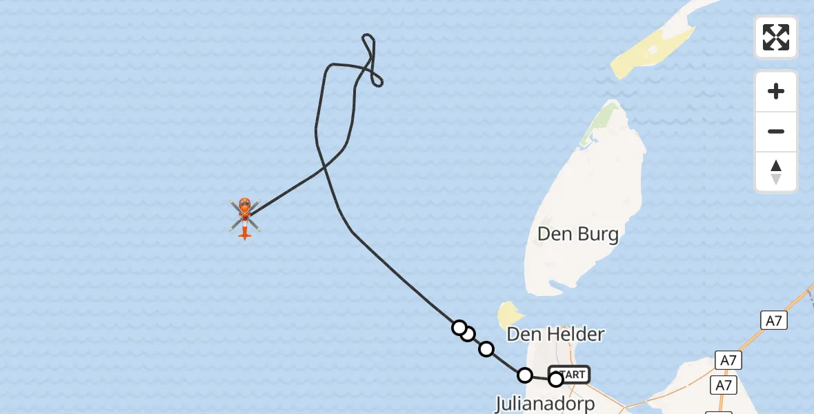 Vluchtroute Kustwachthelikopter Vliegveld De Kooy - , 27 augustus 2025, 19:13