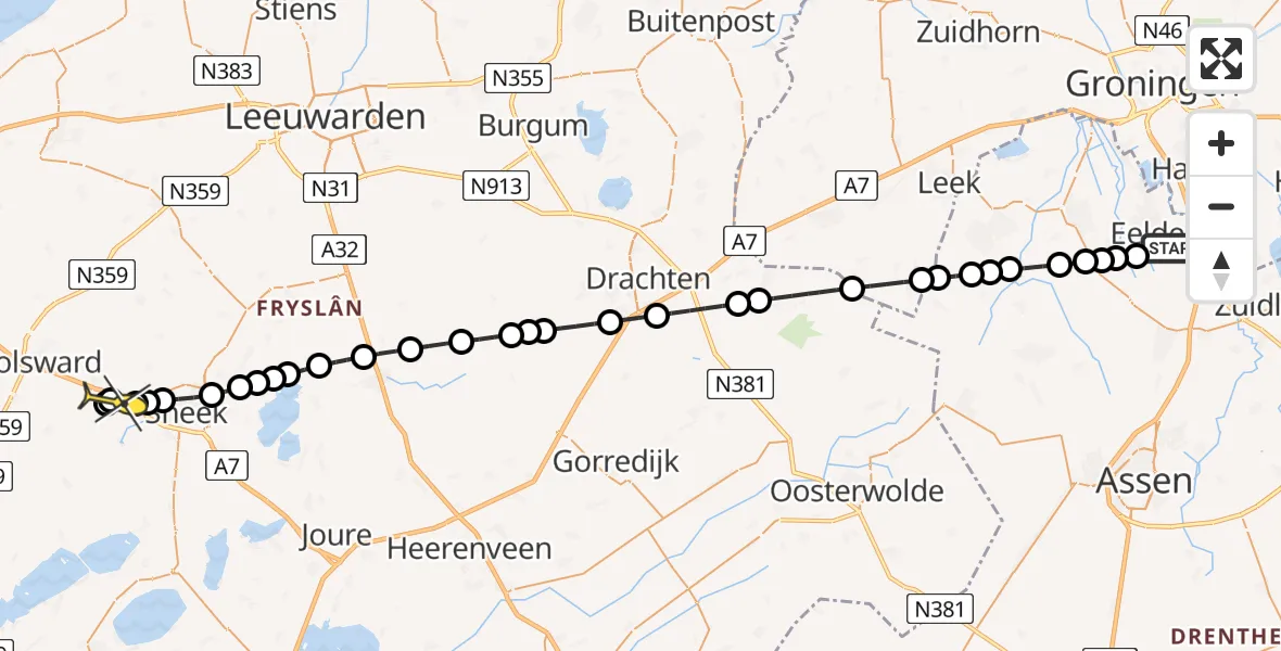 Routekaart van de vlucht: Lifeliner 4 naar Folsgare, Watermolendijk