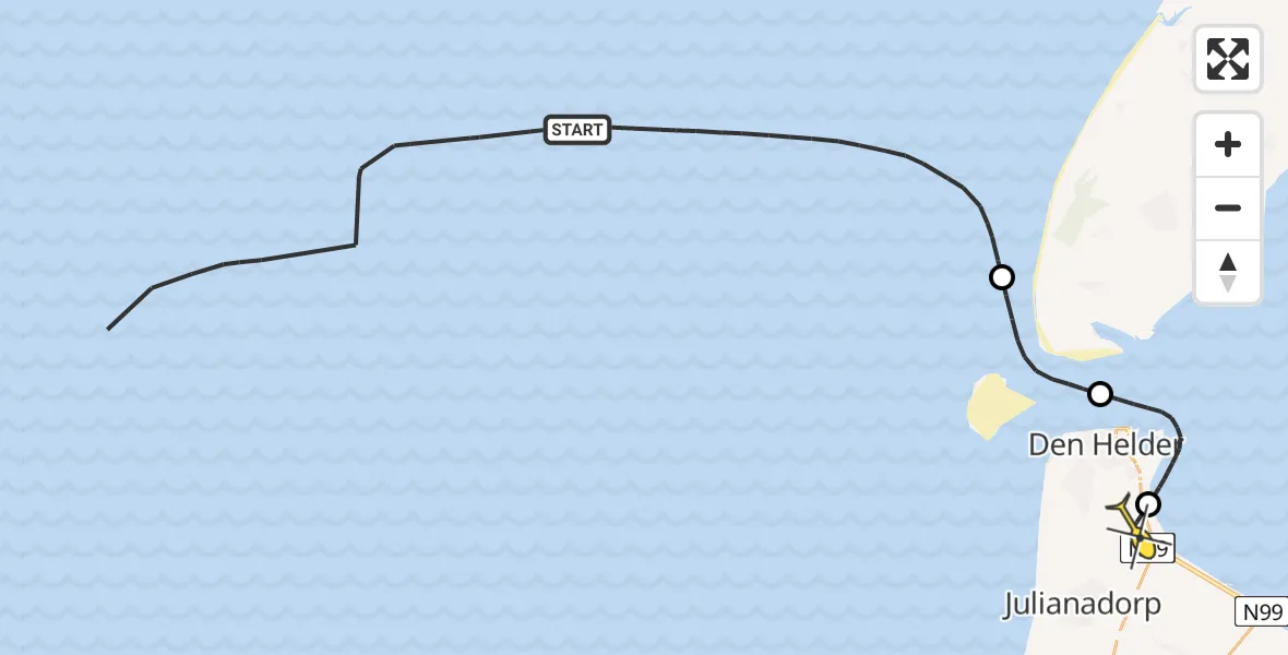 Routekaart van de vlucht: Kustwachthelikopter naar Vliegveld De Kooy, Luchthavenweg