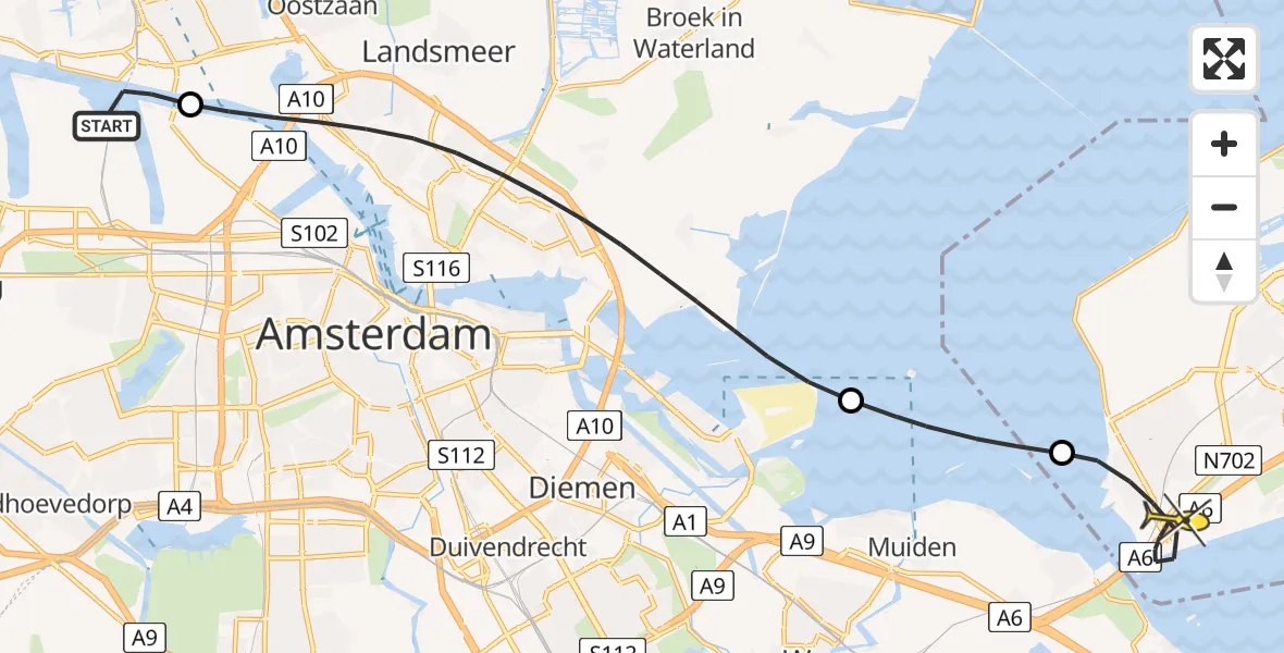 Routekaart van de vlucht: Lifeliner 1 naar Almere, Grote Tocht
