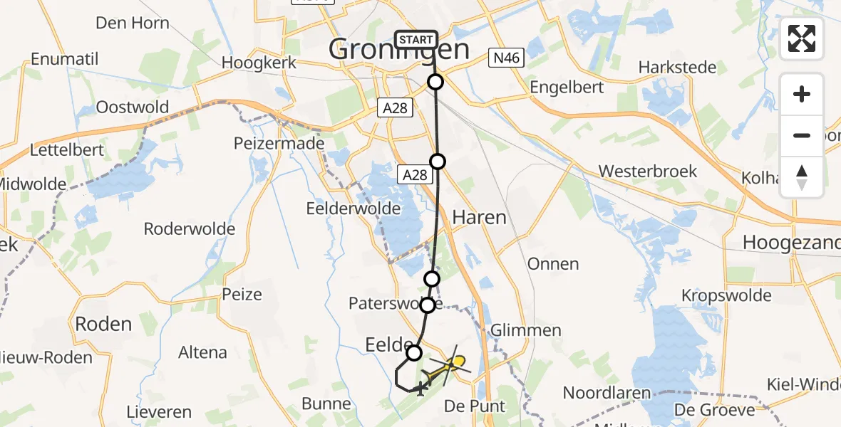 Routekaart van de vlucht: Lifeliner 4 naar Groningen Airport Eelde, Sontplein