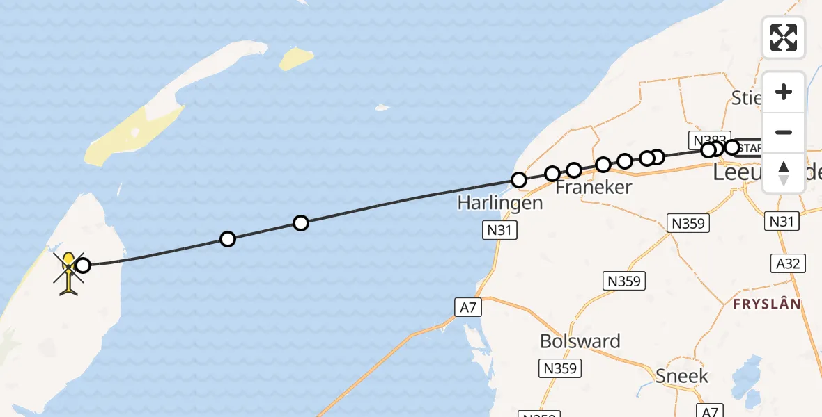 Routekaart van de vlucht: Ambulanceheli naar Texel International Airport, Keegsdijkje