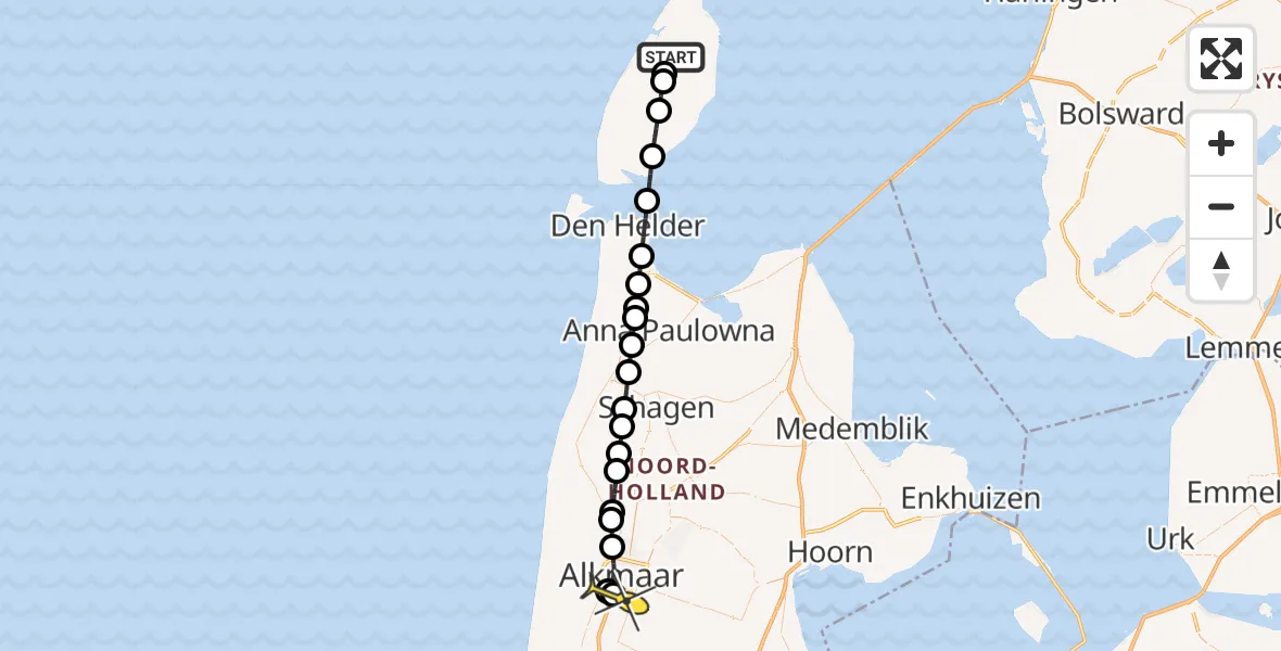 Routekaart van de vlucht: Ambulanceheli naar Alkmaar, Muyweg