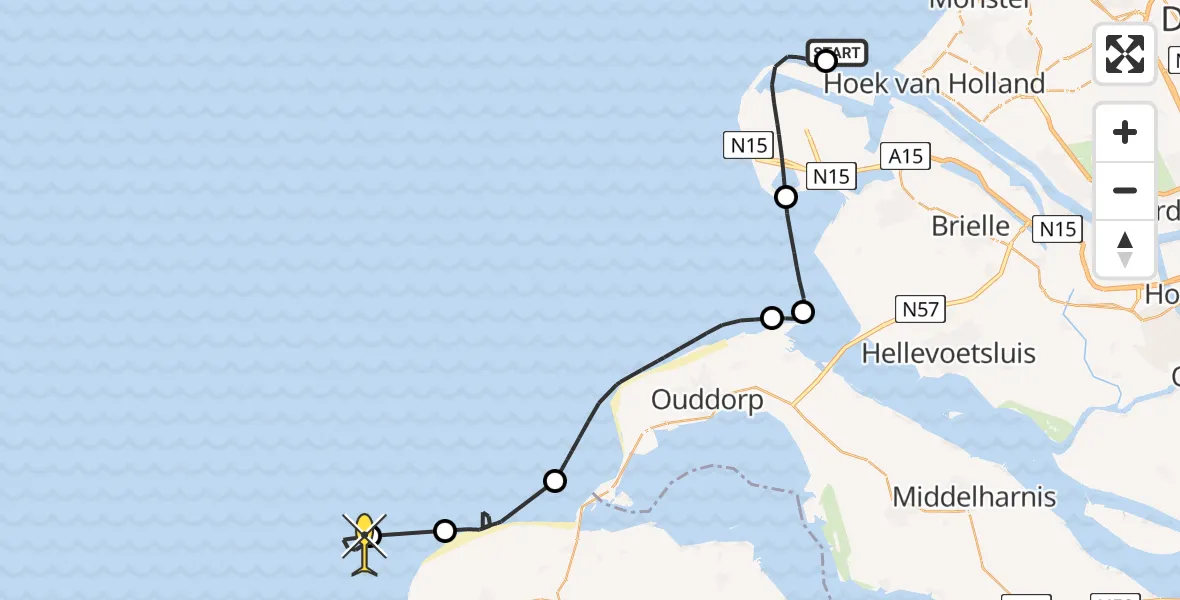 Routekaart van de vlucht: Politieheli naar Prinses Máximaweg