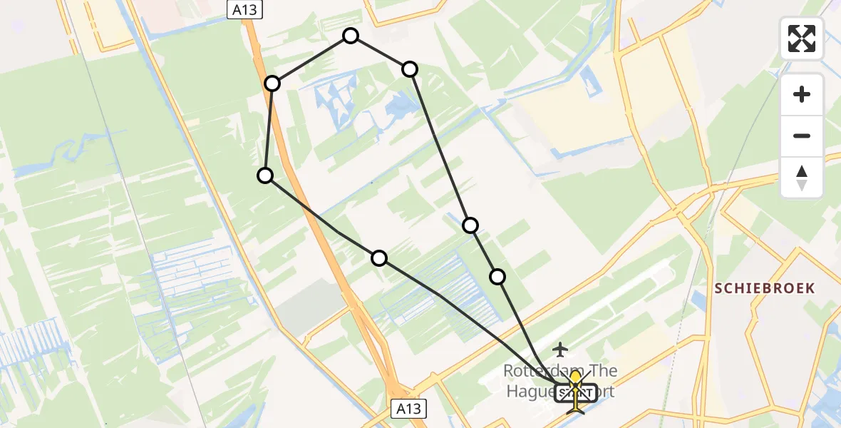 Routekaart van de vlucht: Lifeliner 2 naar Rotterdam The Hague Airport, Schieveensedijk