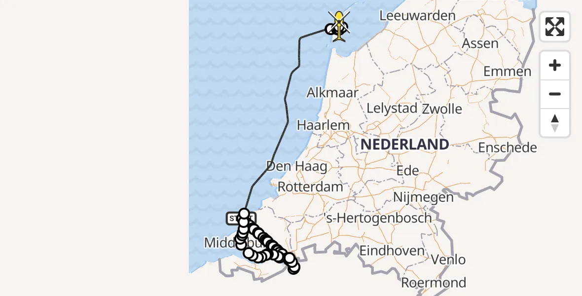 Routekaart van de vlucht: Politiehelikopter naar Texel International Airport, Postweg
