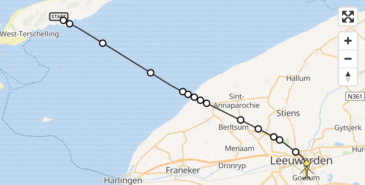 Routekaart van de vlucht: Ambulancehelikopter naar Leeuwarden, Tuintjesweg