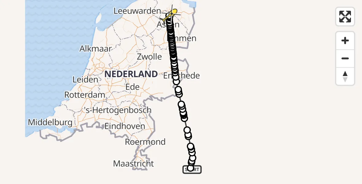 Routekaart van de vlucht: Traumahelikopter naar Groningen Airport Eelde, Machlaan