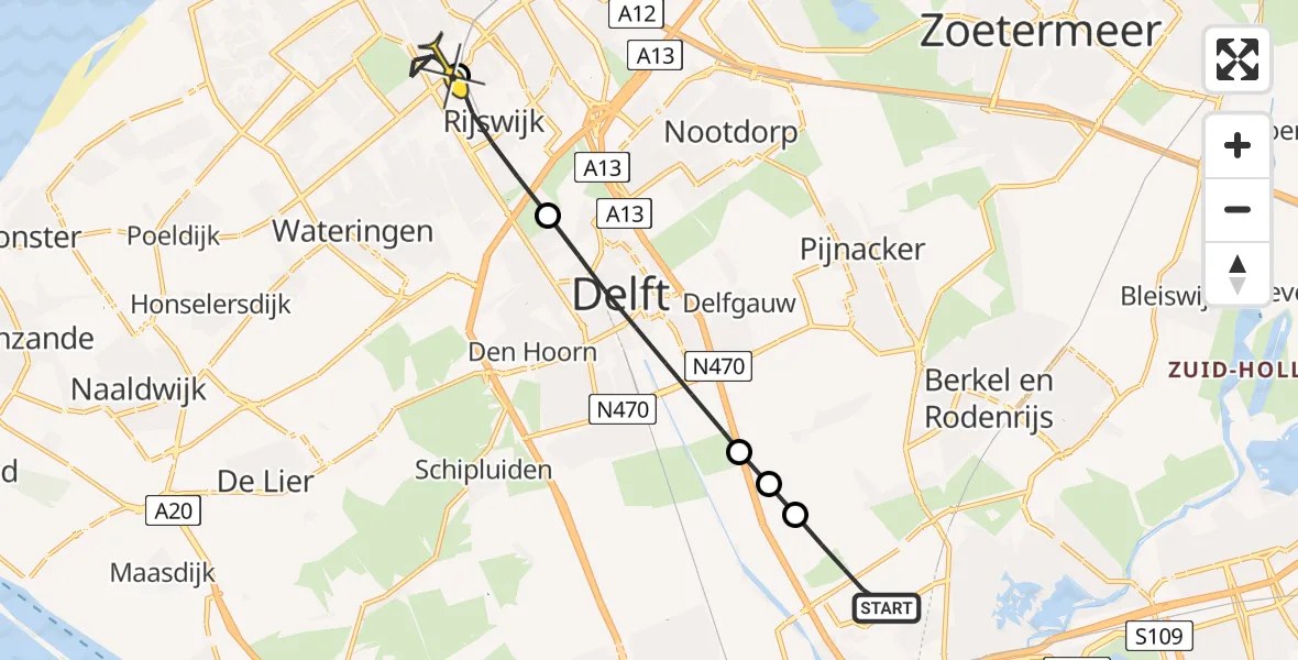 Routekaart van de vlucht: Lifeliner 2 naar Den Haag, Van Ruysbroekstraat