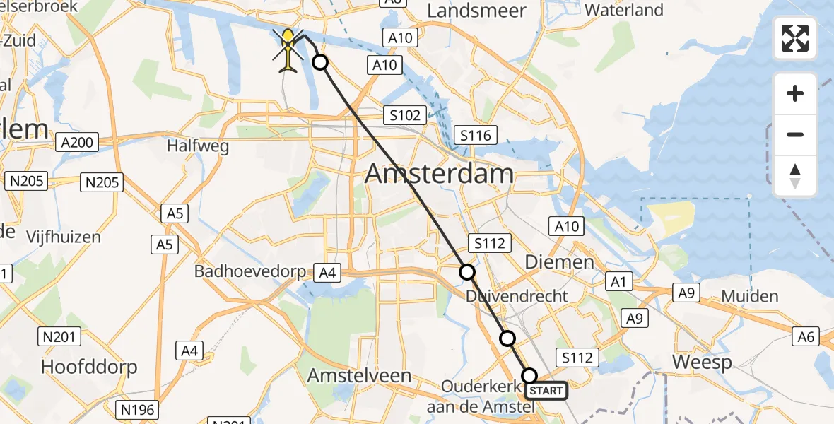 Routekaart van de vlucht: Lifeliner 1 naar Amsterdam Heliport, Keienbergweg