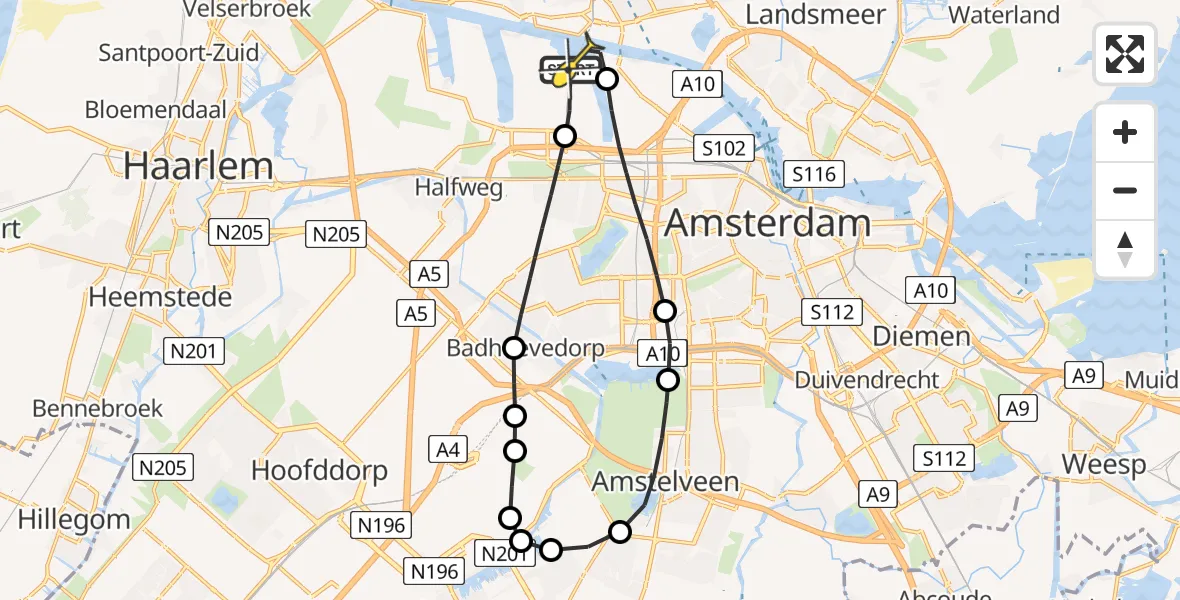 Routekaart van de vlucht: Lifeliner 1 naar Amsterdam Heliport, Corsicaweg