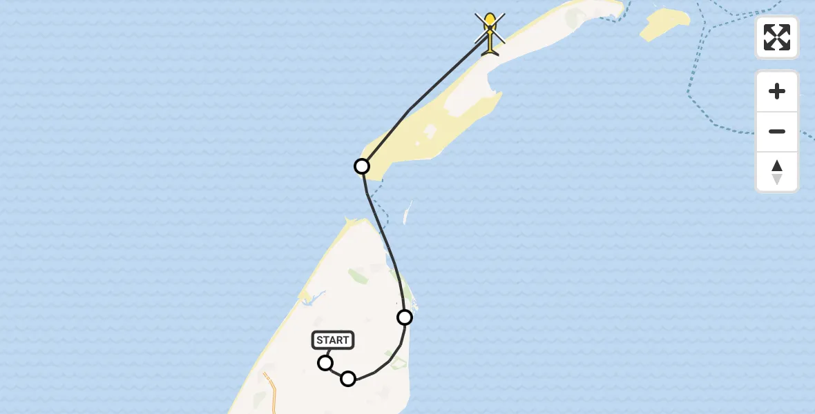 Routekaart van de vlucht: Politiehelikopter naar Vlieland, Muyweg
