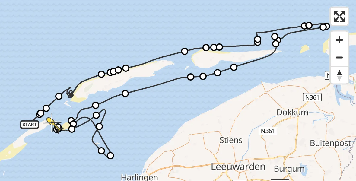 Routekaart van de vlucht: Politieheli naar Vlieland Heliport, Waddenhaven Vlieland