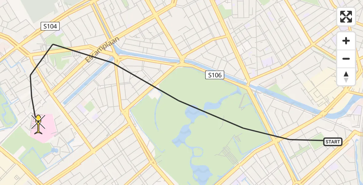 Routekaart van de vlucht: Lifeliner 2 naar Den Haag, Speelweide