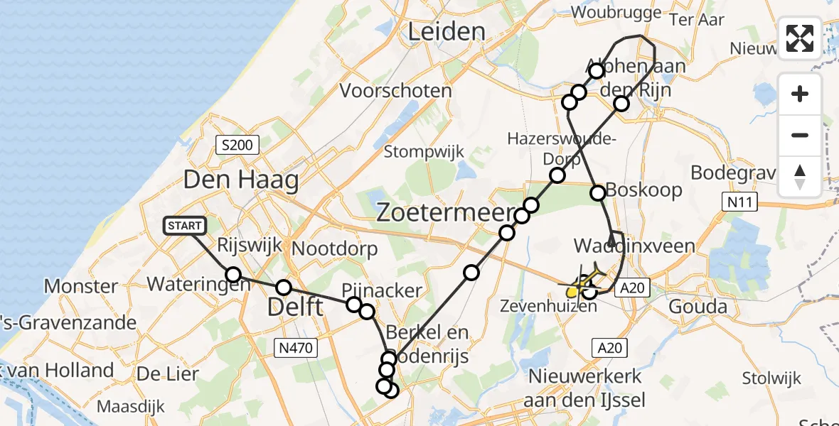 Routekaart van de vlucht: Lifeliner 2 naar Waddinxveen, Hoogeveenlaan