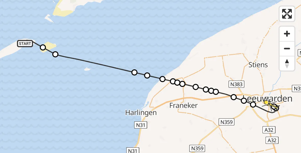 Routekaart van de vlucht: Ambulancehelikopter naar Leeuwarden, Witte Lid