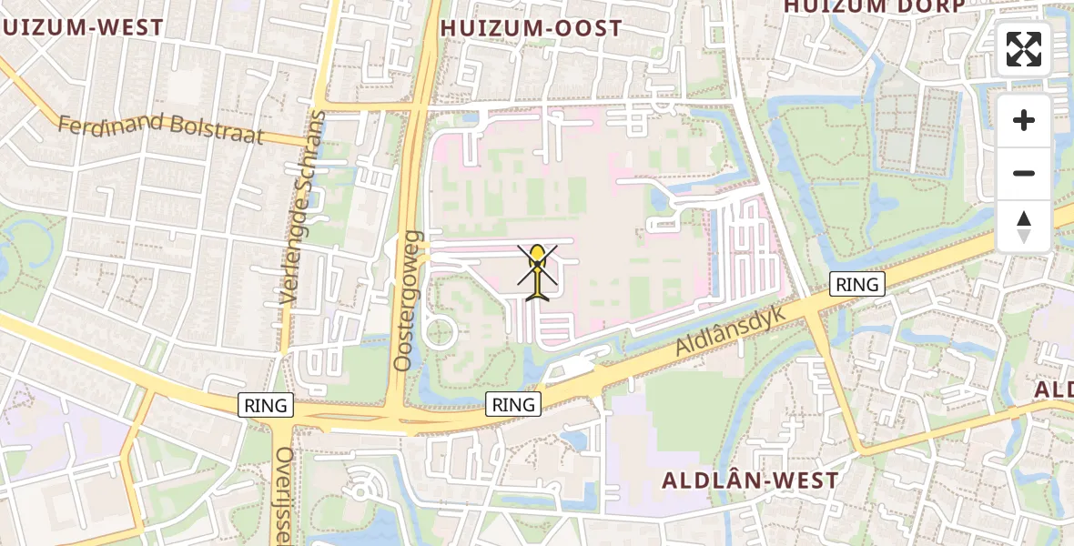 Routekaart van de vlucht: Ambulancehelikopter naar Leeuwarden