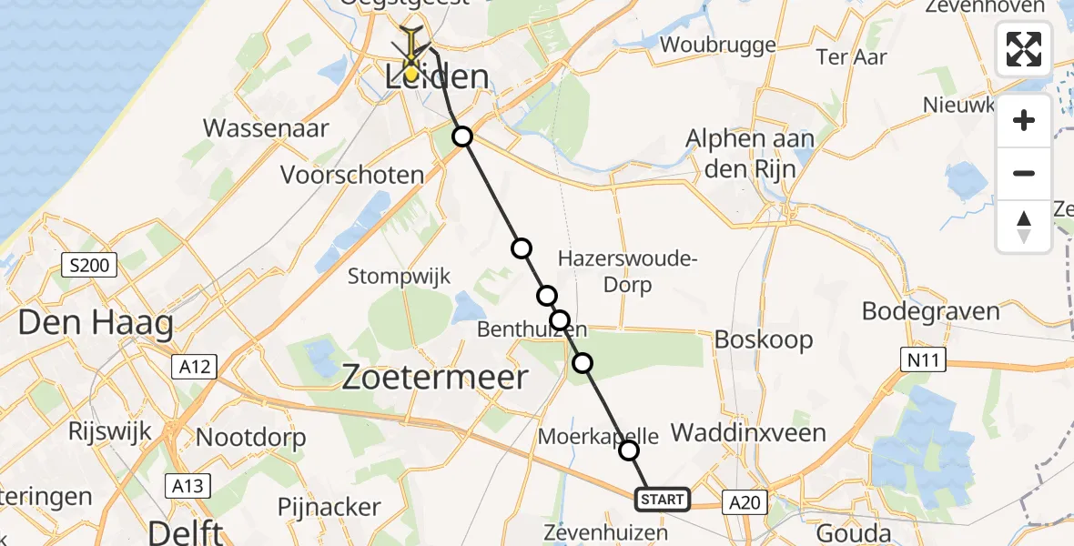Routekaart van de vlucht: Lifeliner 2 naar Leiden, Abraham Kroesweg