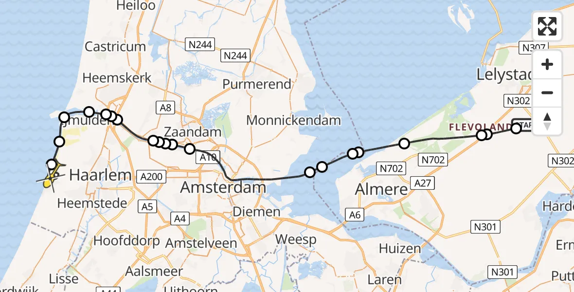 Routekaart van de vlucht: Ambulancehelikopter naar Zandvoort, Talingweg