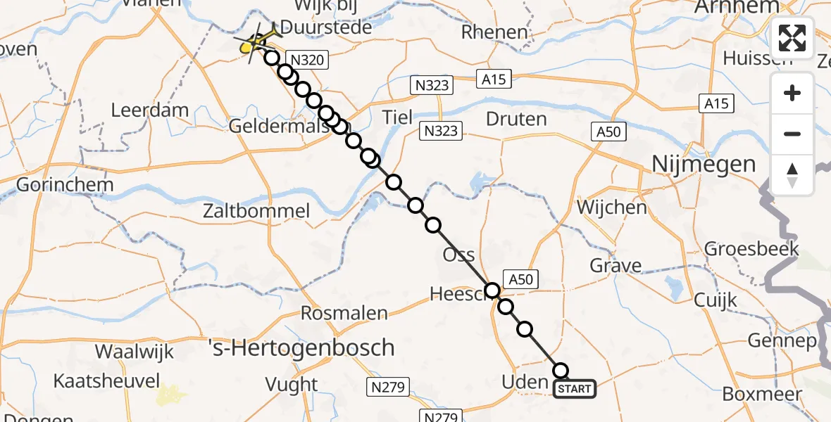 Routekaart van de vlucht: Traumaheli naar Culemborg, Zeelandsedijk