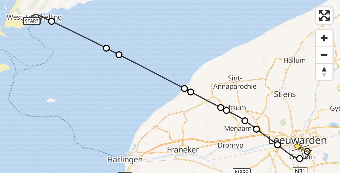 Routekaart van de vlucht: Ambulanceheli naar Leeuwarden, Werkhaven