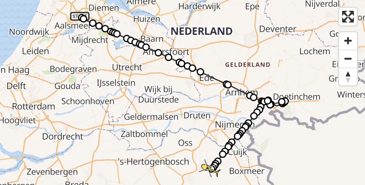 Routekaart van de vlucht: Politieheli naar Vliegbasis Volkel, Kleine Bospad