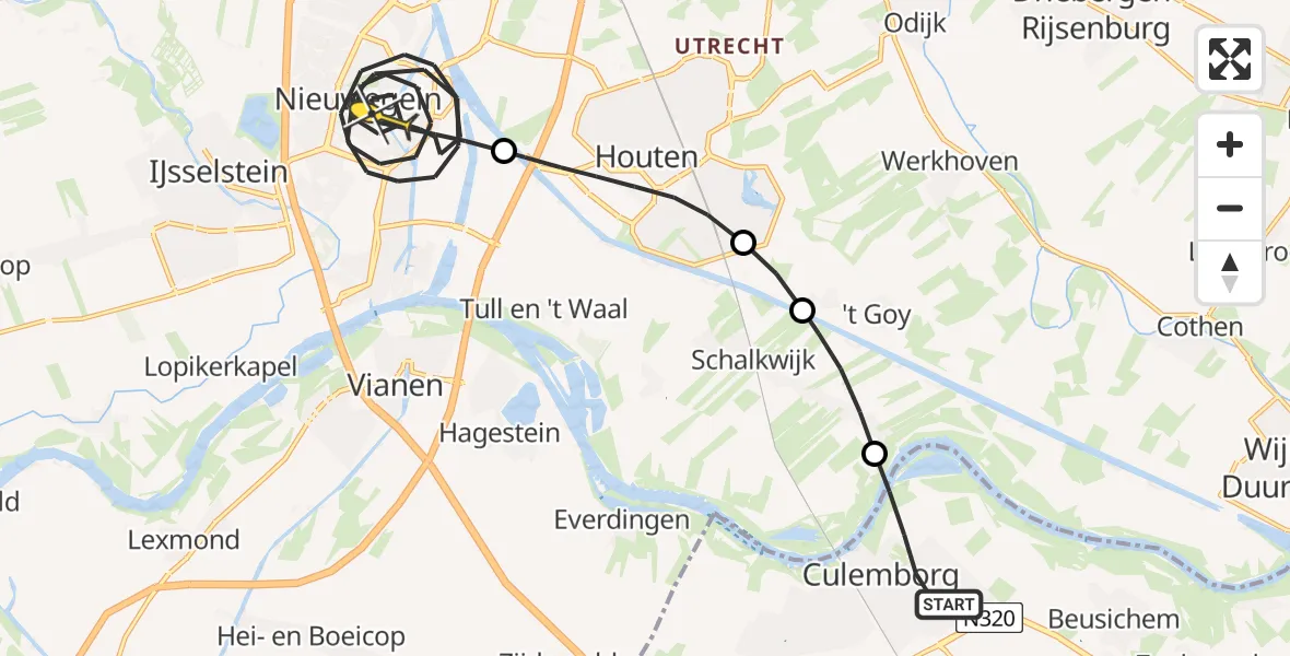 Routekaart van de vlucht: Lifeliner 3 naar Nieuwegein, Achterweg