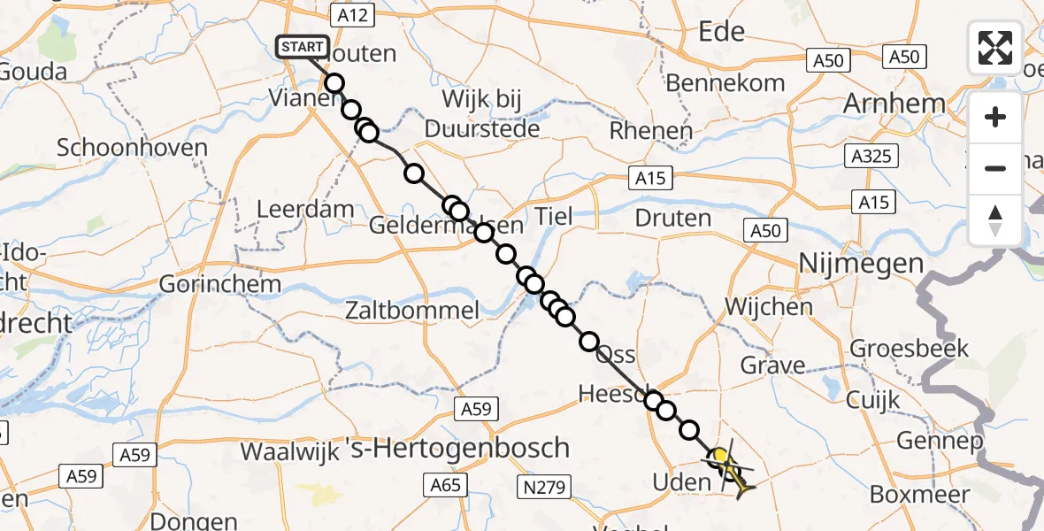 Routekaart van de vlucht: Lifeliner 3 naar Vliegbasis Volkel, Vlietwal