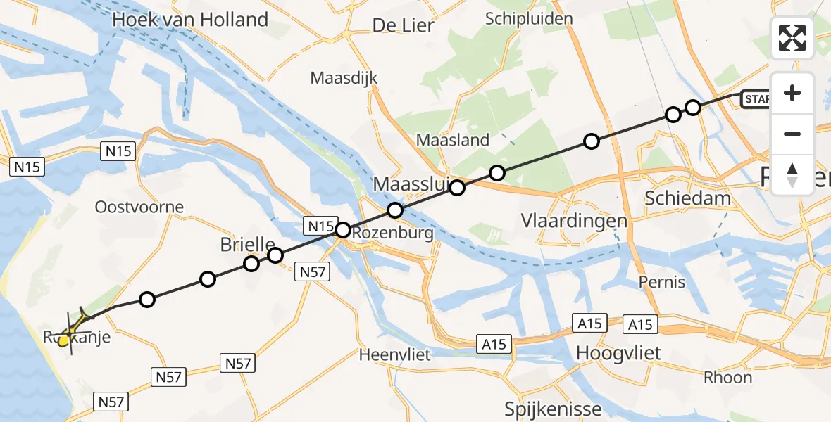 Routekaart van de vlucht: Lifeliner 2 naar Rockanje, Hoogvlietlaan