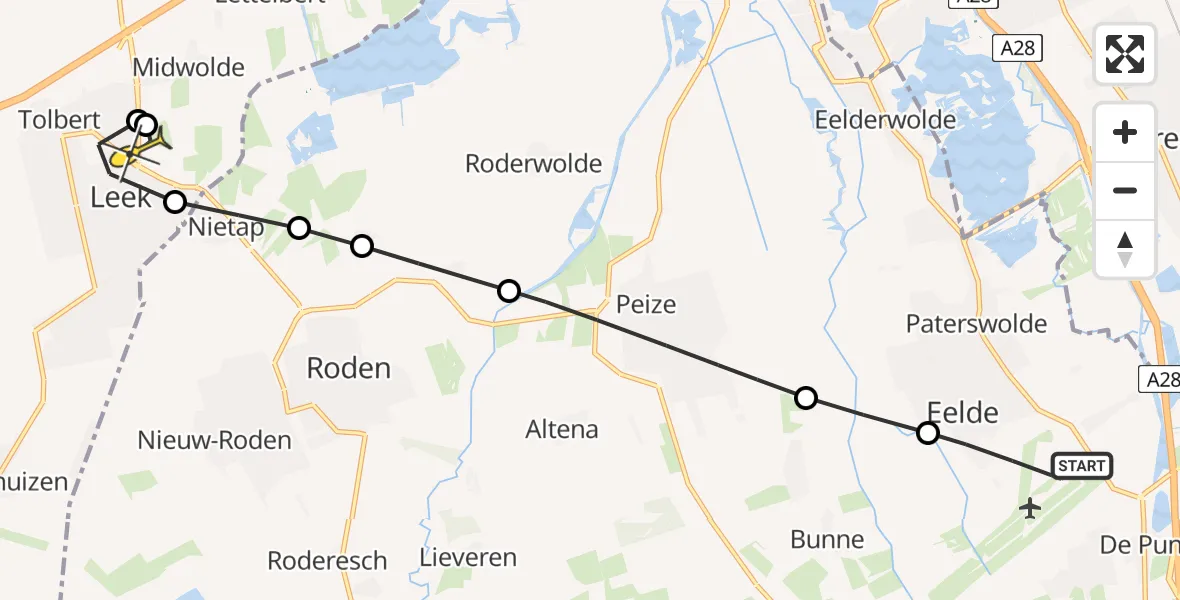 Routekaart van de vlucht: Lifeliner 4 naar Leek, Eskampenweg
