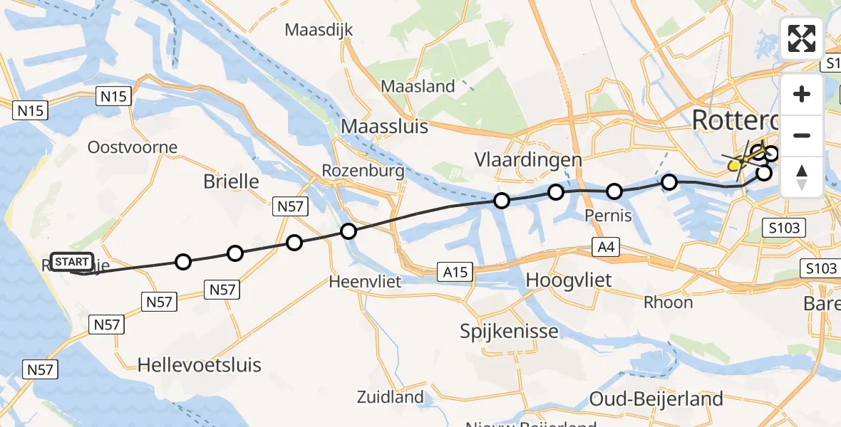 Routekaart van de vlucht: Lifeliner 2 naar Erasmus MC, Haverveld