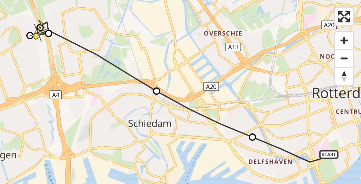 Routekaart van de vlucht: Lifeliner 2 naar Vlaardingen, Nieuwe Binnenweg