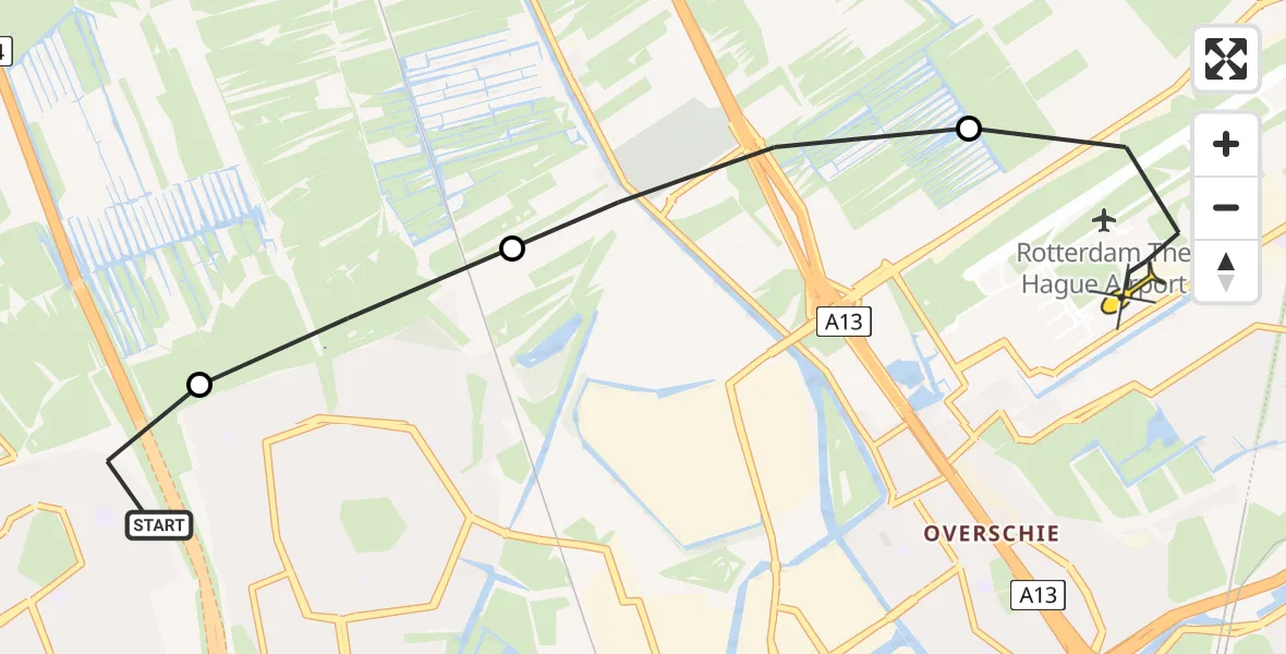 Routekaart van de vlucht: Lifeliner 2 naar Rotterdam The Hague Airport, Tunnelpad