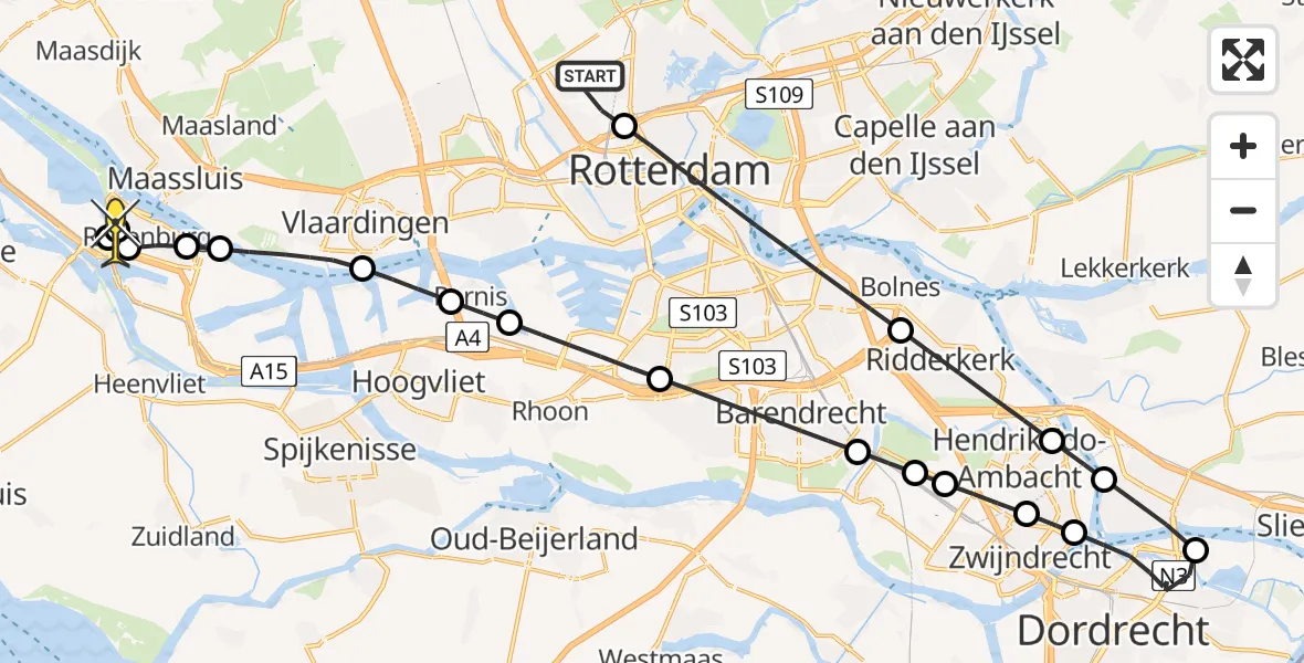 Routekaart van de vlucht: Lifeliner 2 naar Rozenburg, Terletweg
