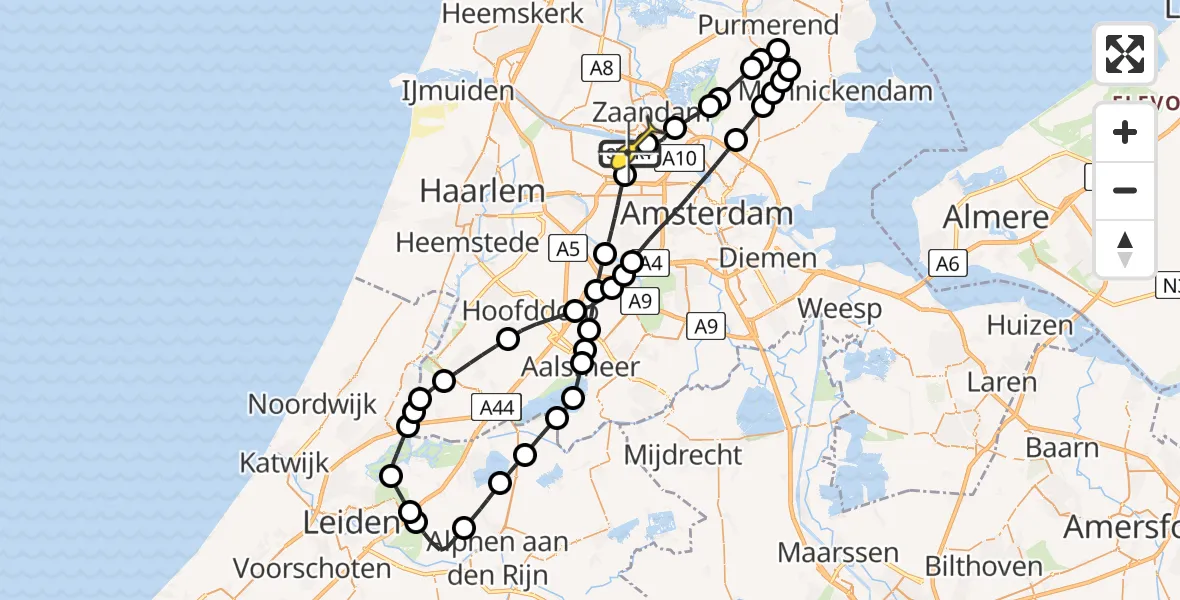 Routekaart van de vlucht: Lifeliner 1 naar Amsterdam Heliport, Nieuw-Zeelandweg